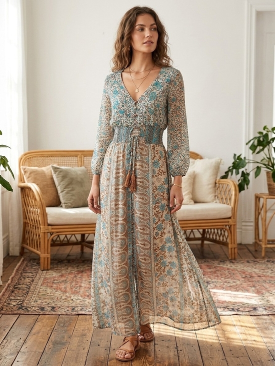 Dresses & Skirts - Bohemian Patchwork Floral Maxi Dress